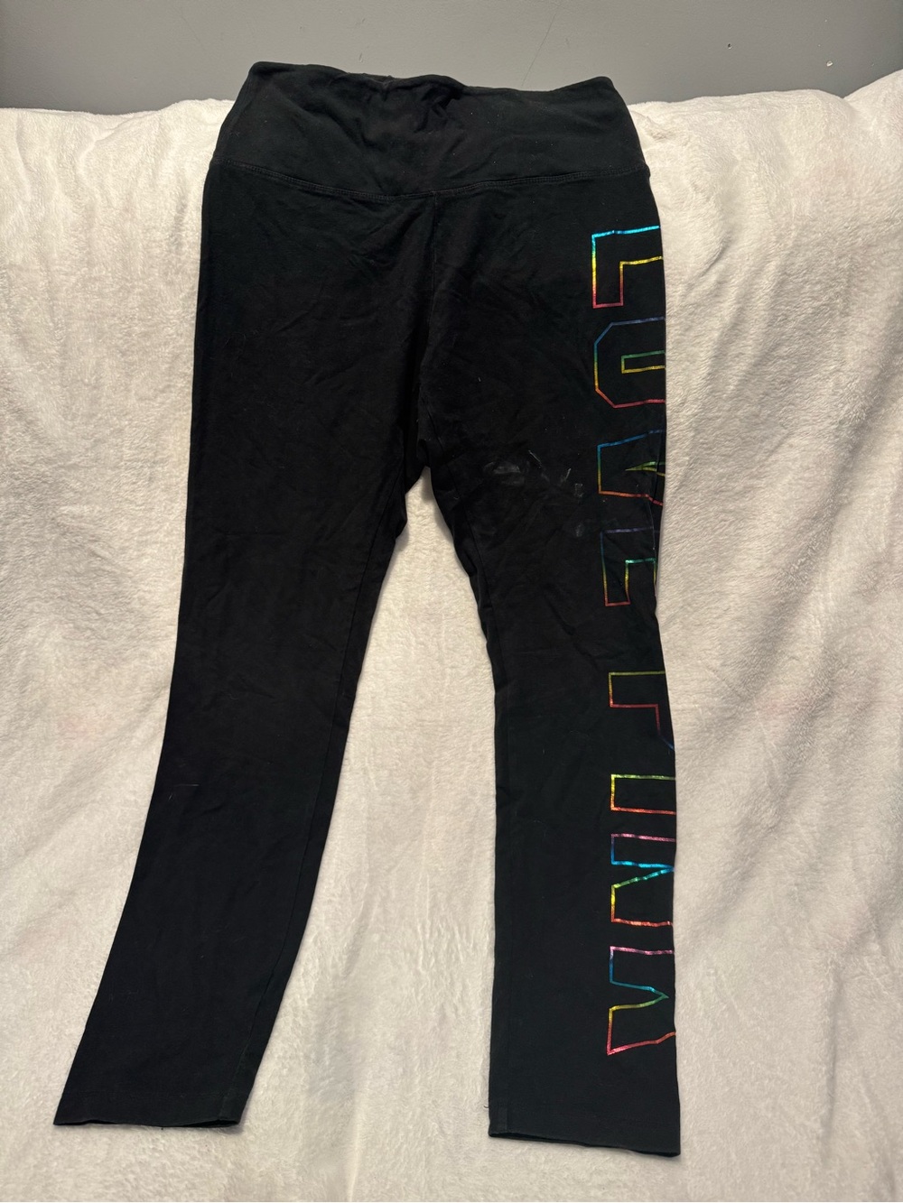 Victoria’s Secret love pink Black Leggings with Rainbow Side Logo